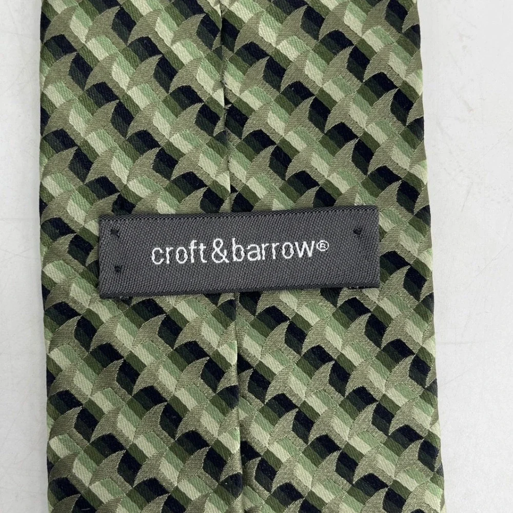 Croft & Barrow Mens Green‎ Geometric Silk 4 x 59
